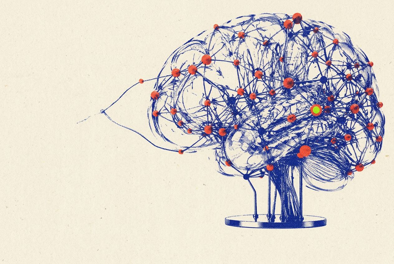 Conceptual glass and wire network sculpture representing AI